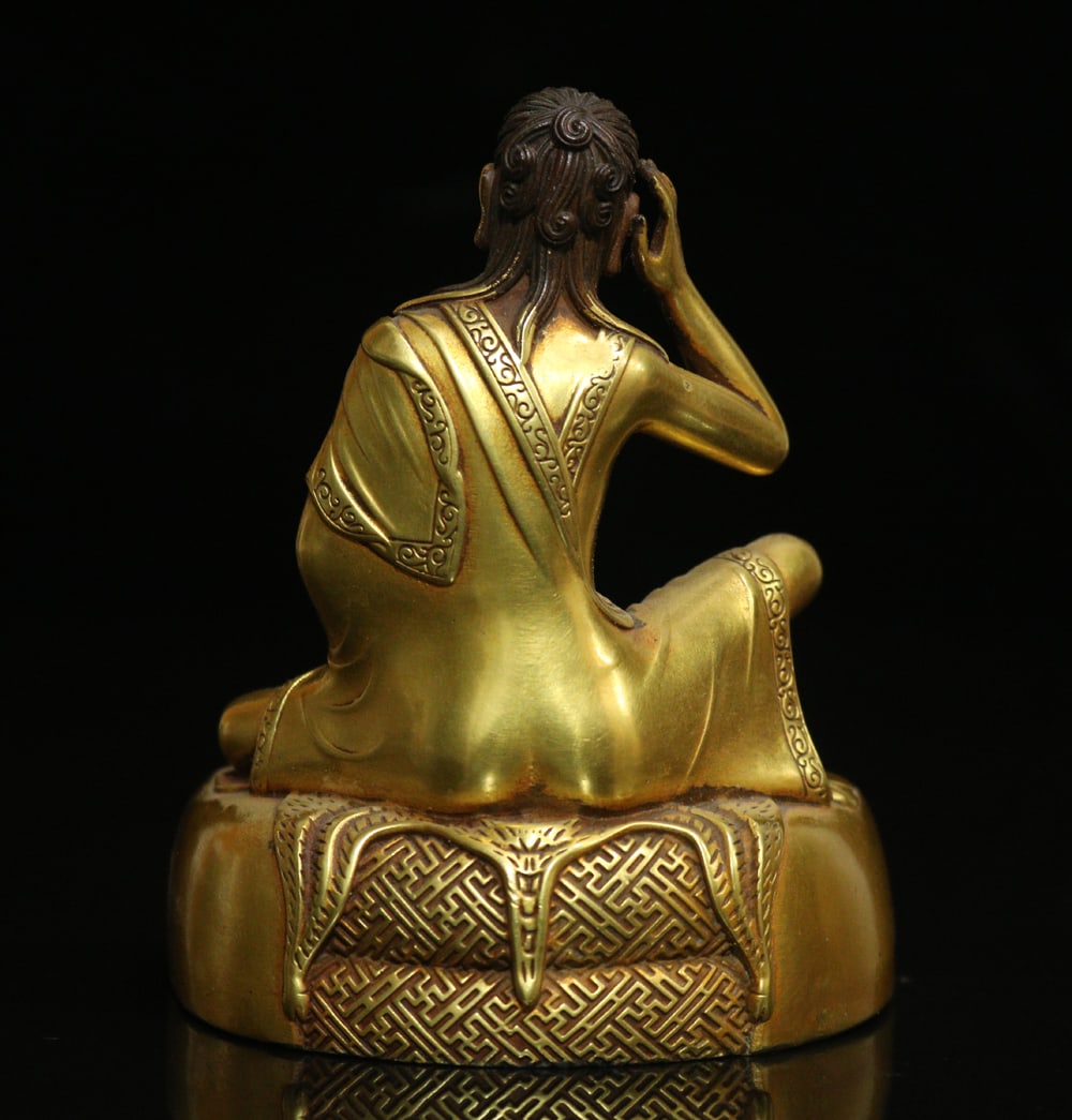 Vintage Tibetan Gilt Gold Copper Buddha Statue - 3