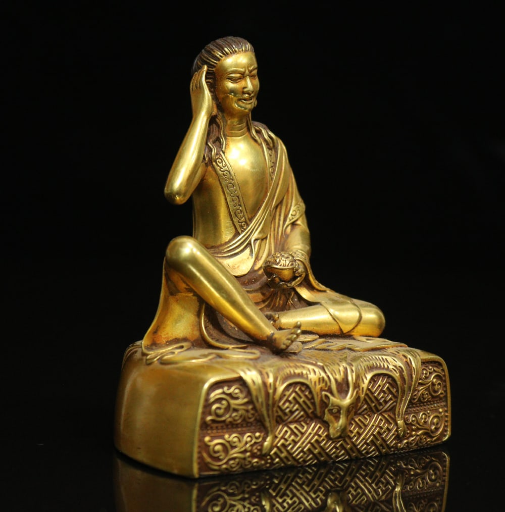 Vintage Tibetan Gilt Gold Copper Buddha Statue - 4