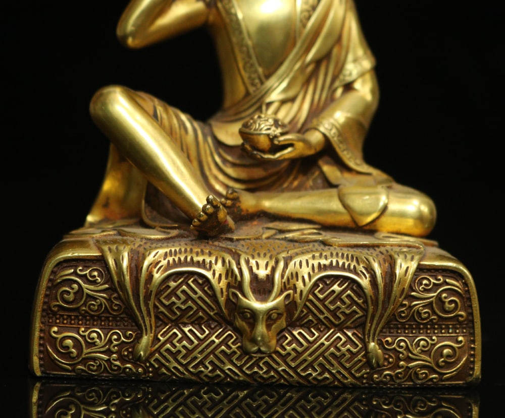 Vintage Tibetan Gilt Gold Copper Buddha Statue - 6