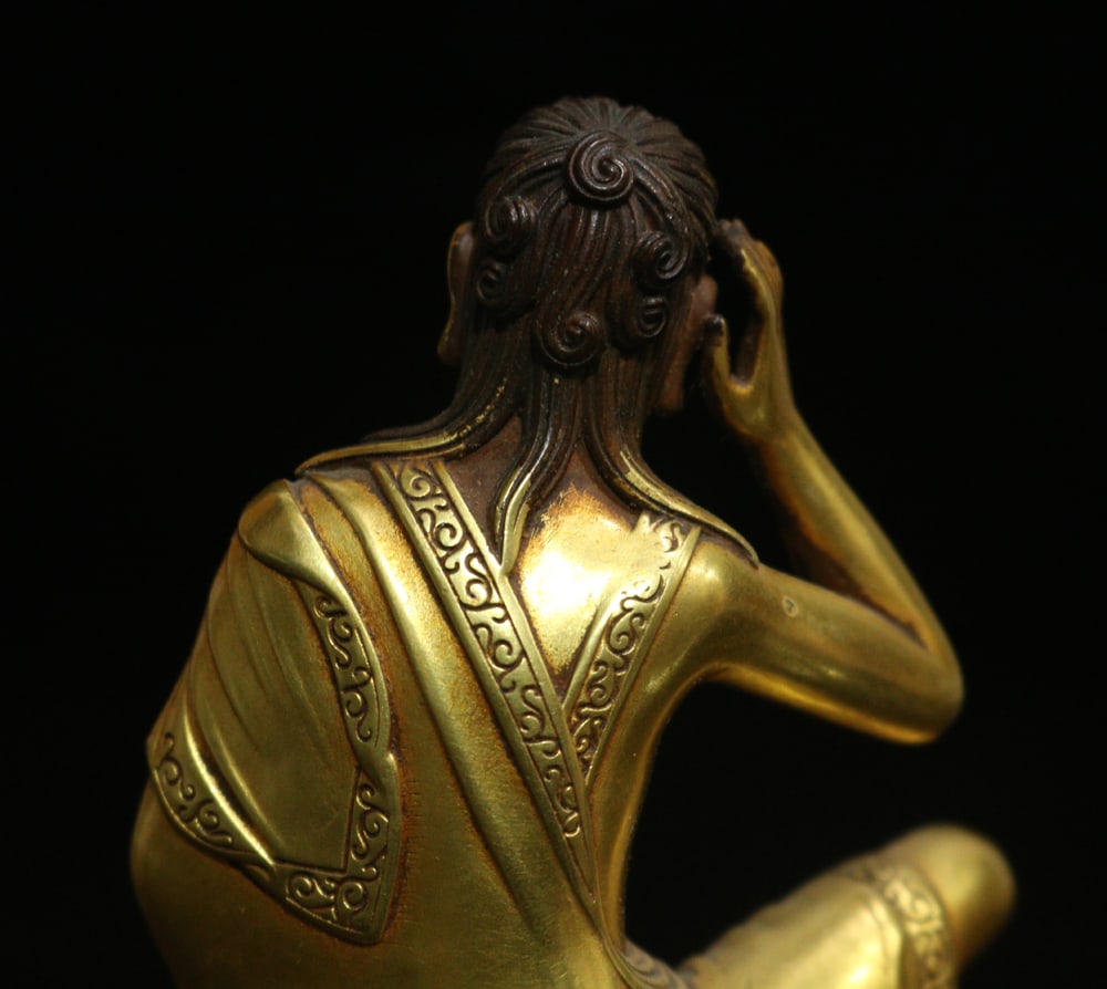 Vintage Tibetan Gilt Gold Copper Buddha Statue - 7