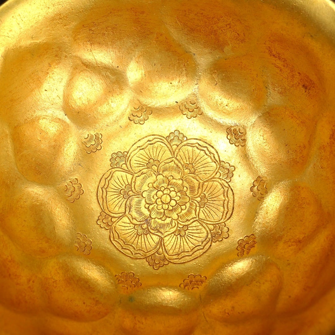 Vintage Chinese Gilt Gold Copper Inlay Jade Bowl - 6