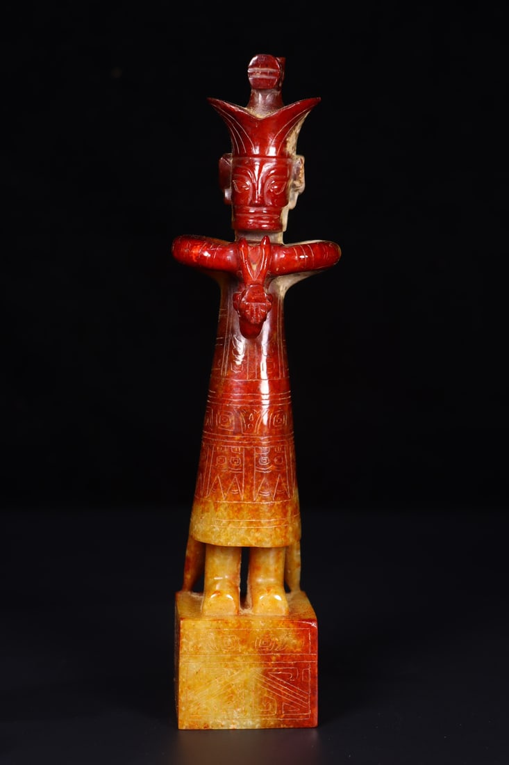 A Pair Vintage Chinese Hetian Jade Carved Figure Statues - 3