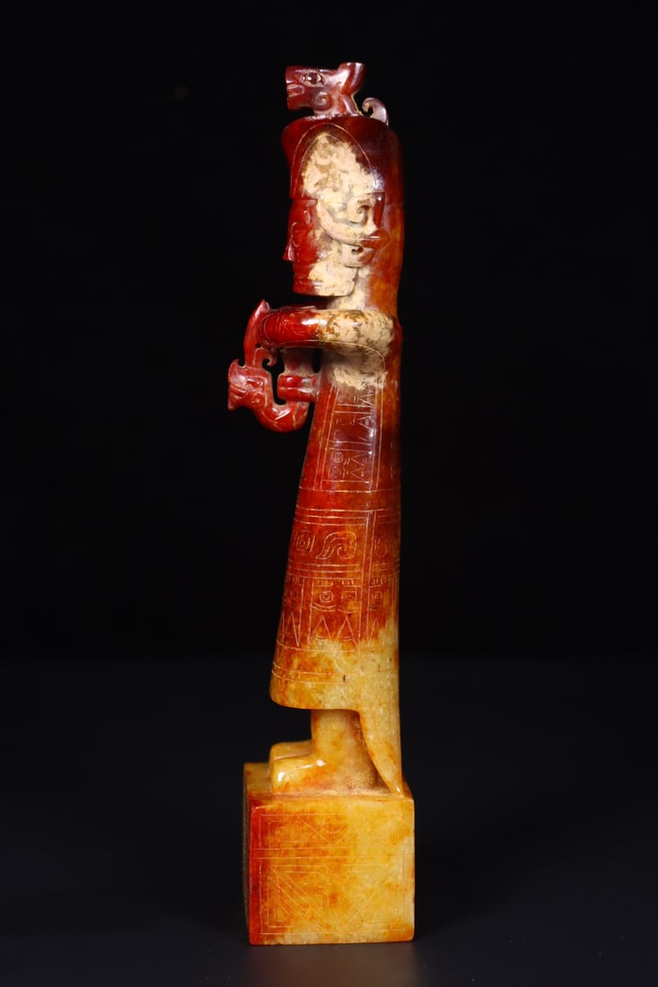 A Pair Vintage Chinese Hetian Jade Carved Figure Statues - 5