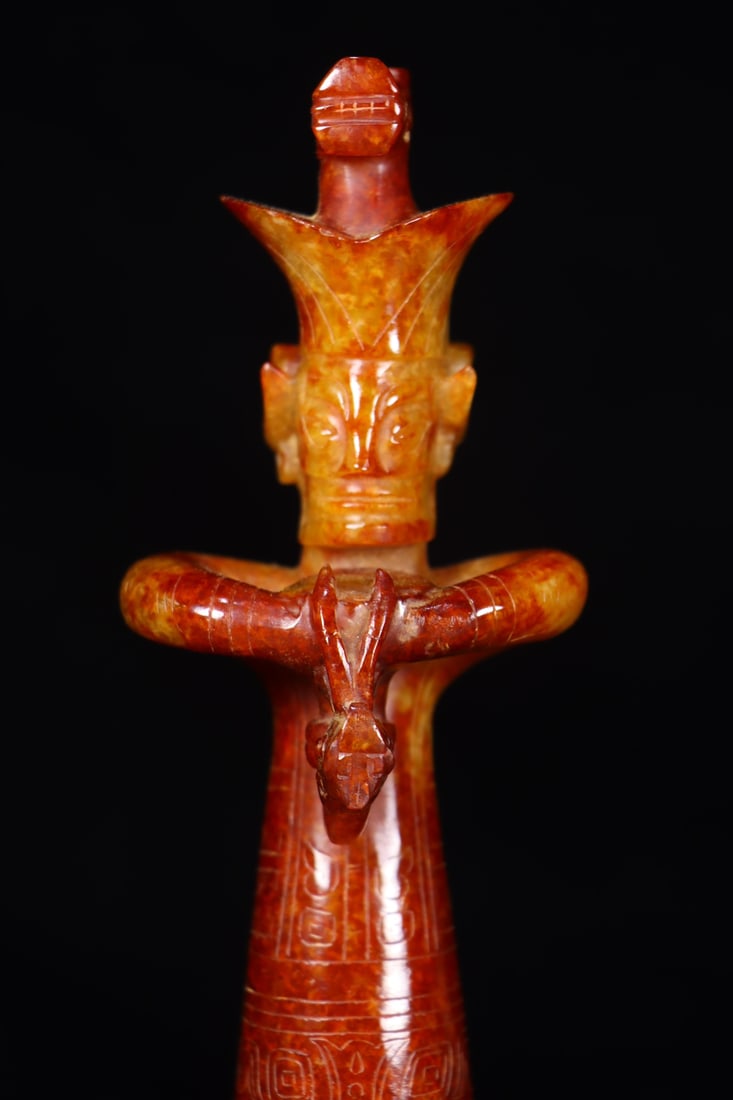 A Pair Vintage Chinese Hetian Jade Carved Figure Statues - 6