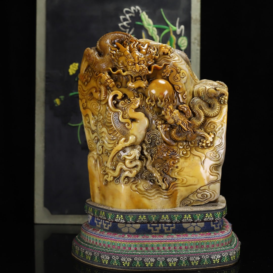 Chinese Tianhuang Stone Hand Carved Fortune Dragon Seal Statue - 10