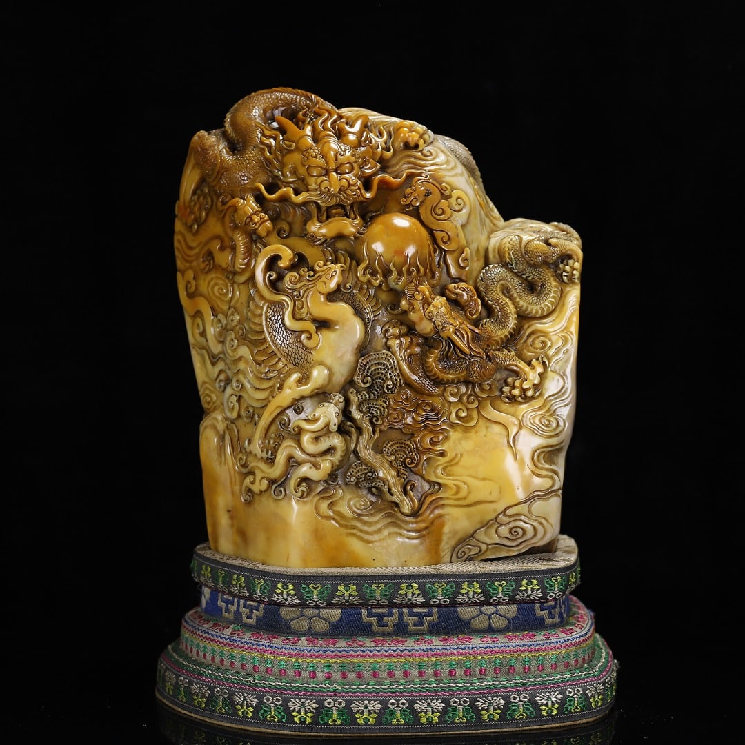 Chinese Tianhuang Stone Hand Carved Fortune Dragon Seal Statue (1 of 10)