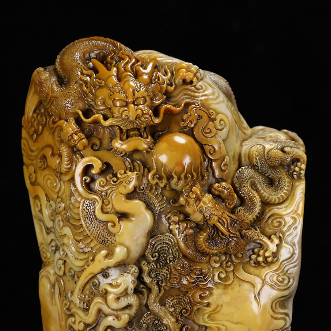 Chinese Tianhuang Stone Hand Carved Fortune Dragon Seal Statue - 2