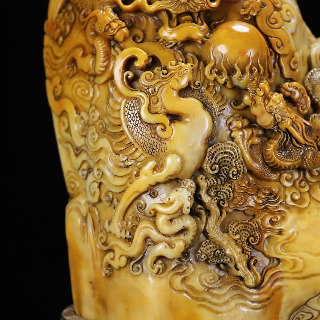 Chinese Tianhuang Stone Hand Carved Fortune Dragon Seal Statue - 3