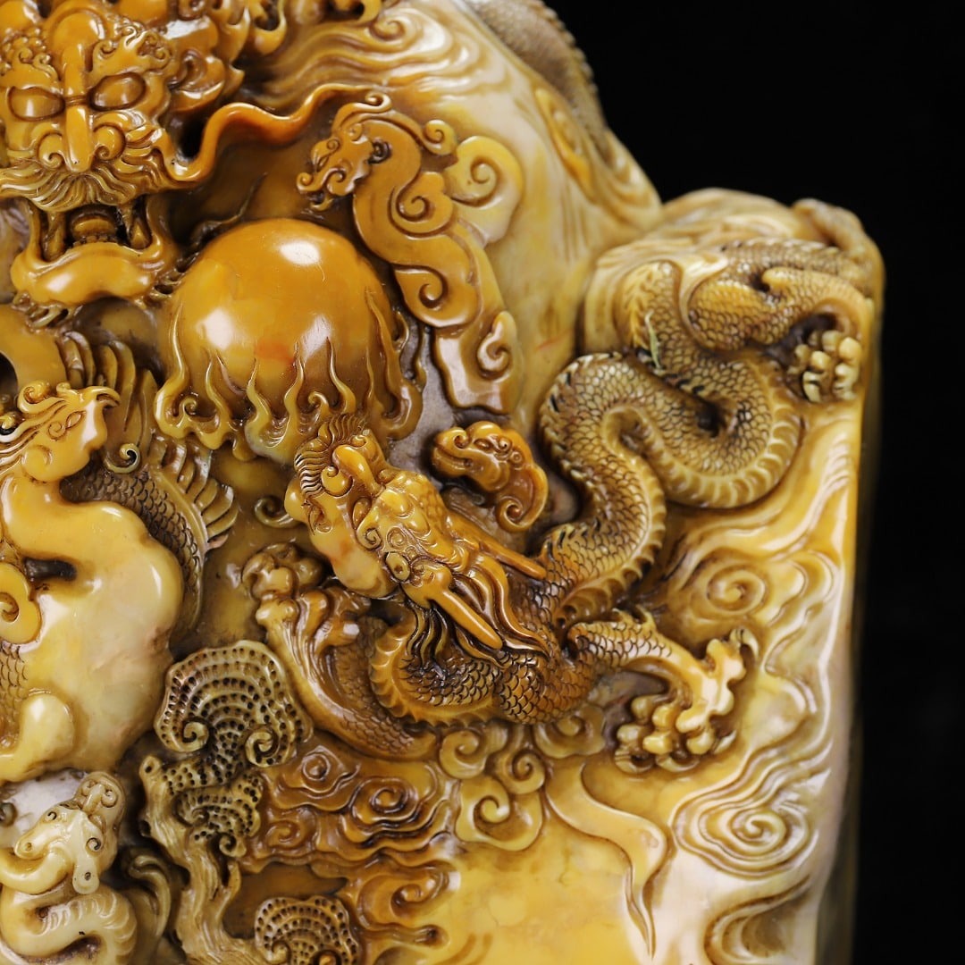 Chinese Tianhuang Stone Hand Carved Fortune Dragon Seal Statue - 4