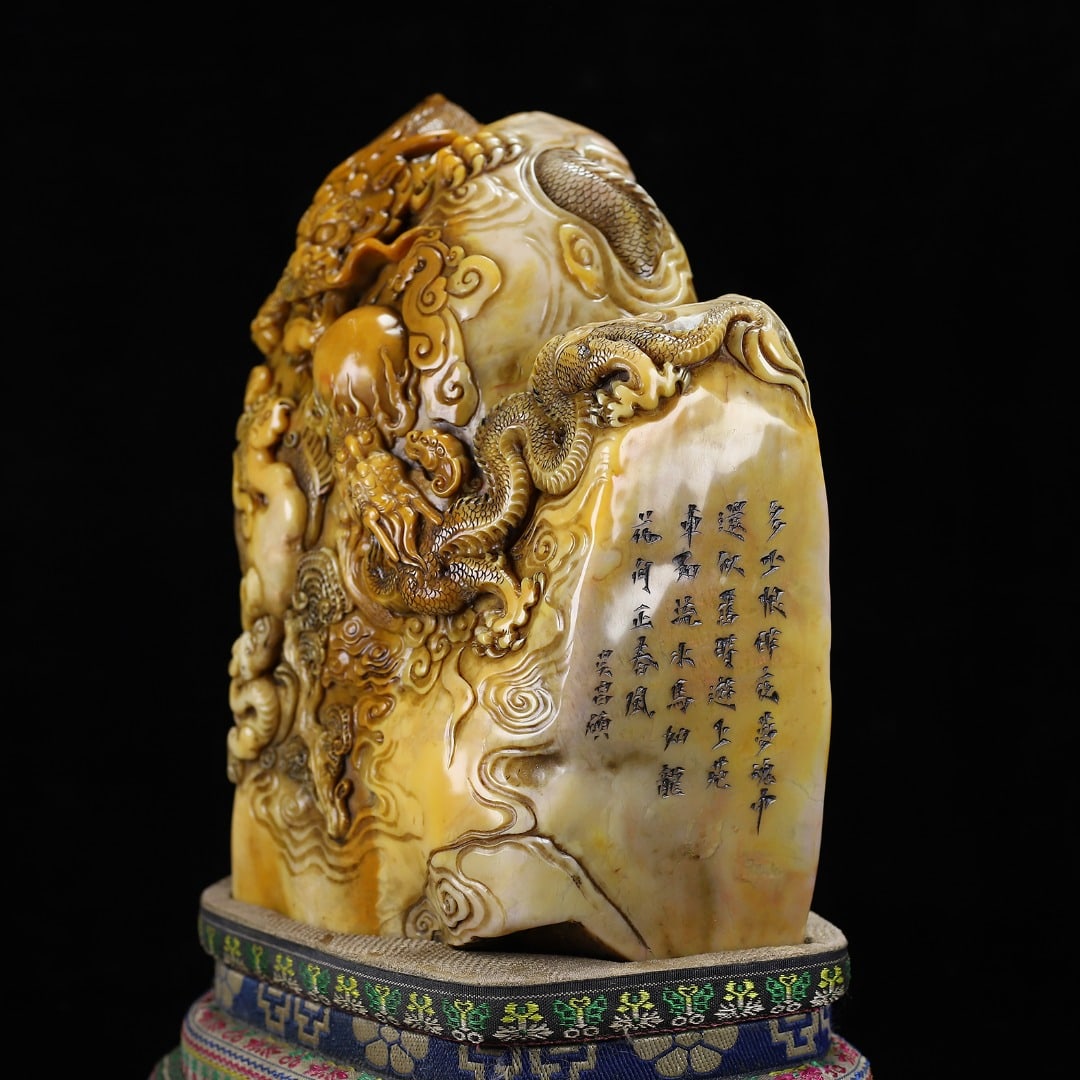 Chinese Tianhuang Stone Hand Carved Fortune Dragon Seal Statue - 6