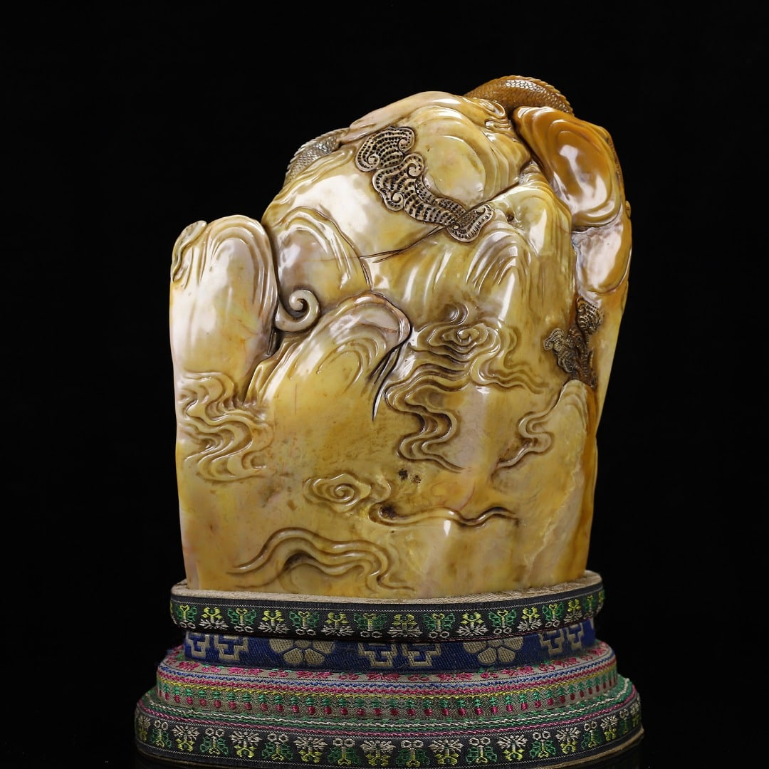 Chinese Tianhuang Stone Hand Carved Fortune Dragon Seal Statue - 7