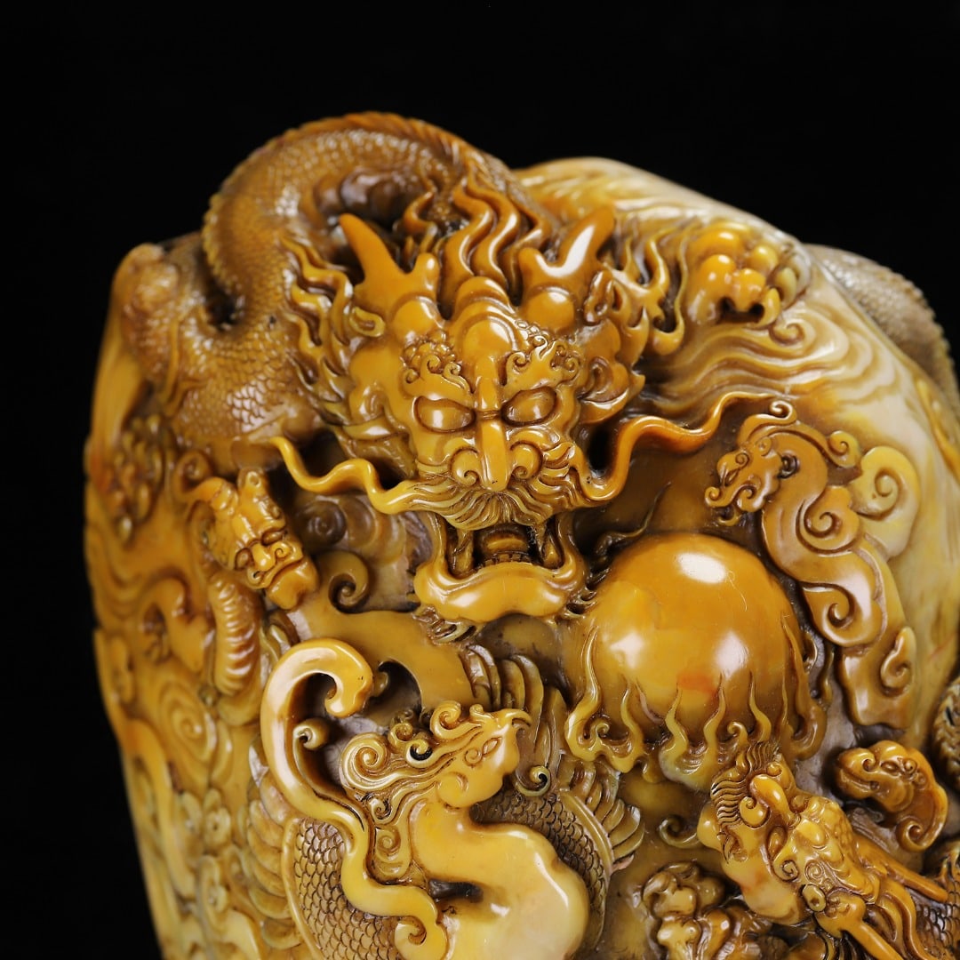 Chinese Tianhuang Stone Hand Carved Fortune Dragon Seal Statue - 9
