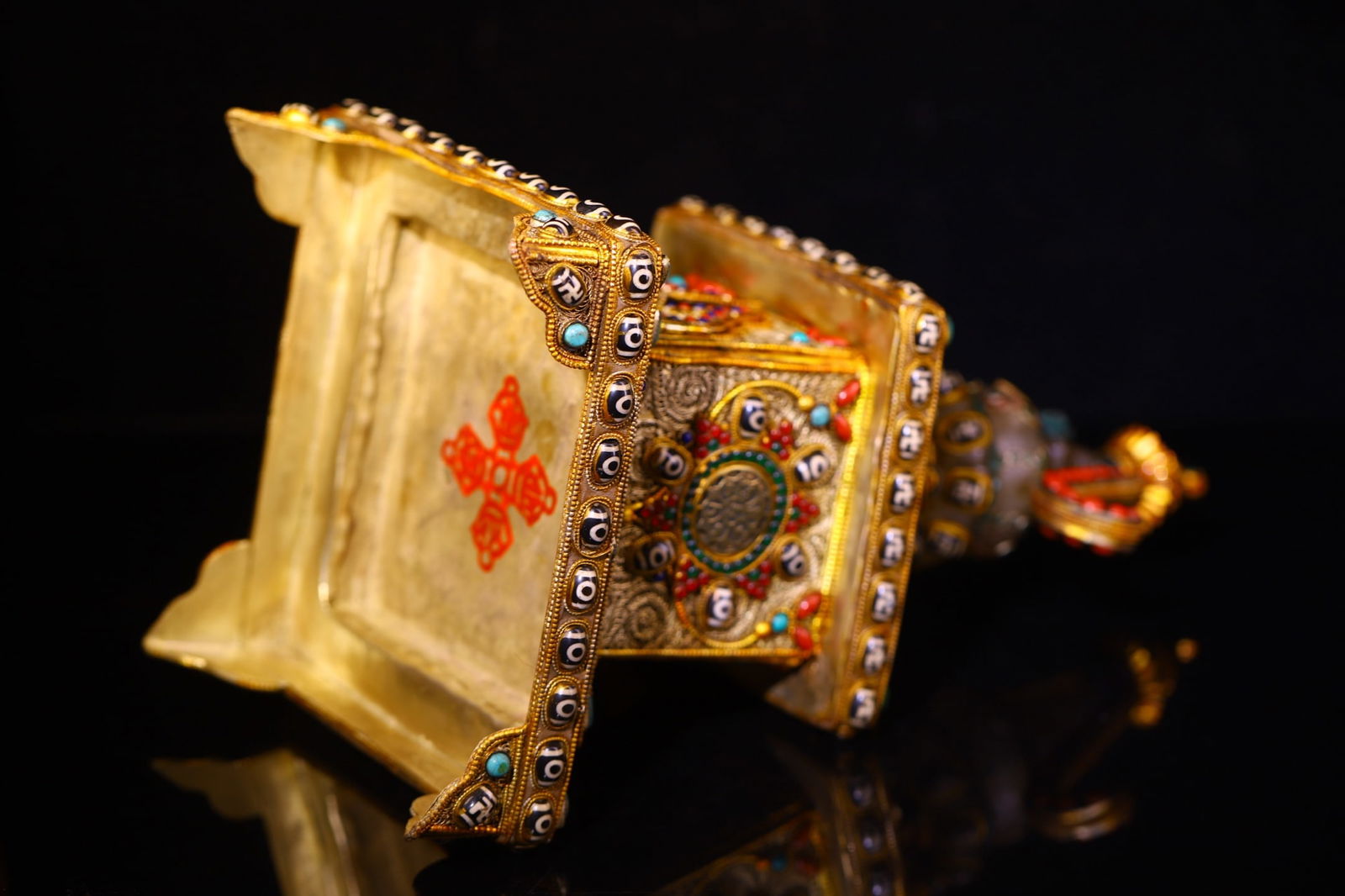 Exquisite Tibetan Silver Wires Inlay Crystal & Turquoise & DZI Agate & Gems Pagoda - 9