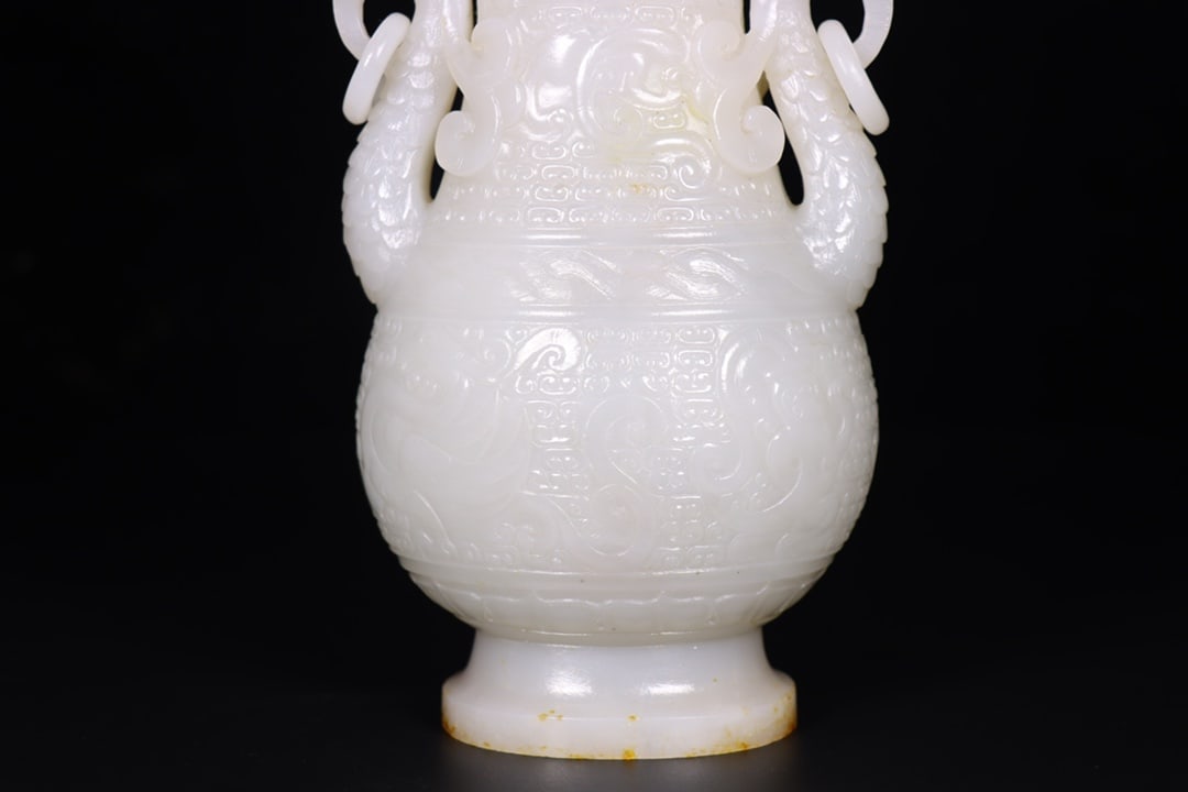 A Pair High Quality Chinese White Hetian Jade Carved Fortune Dragon Vases - 8