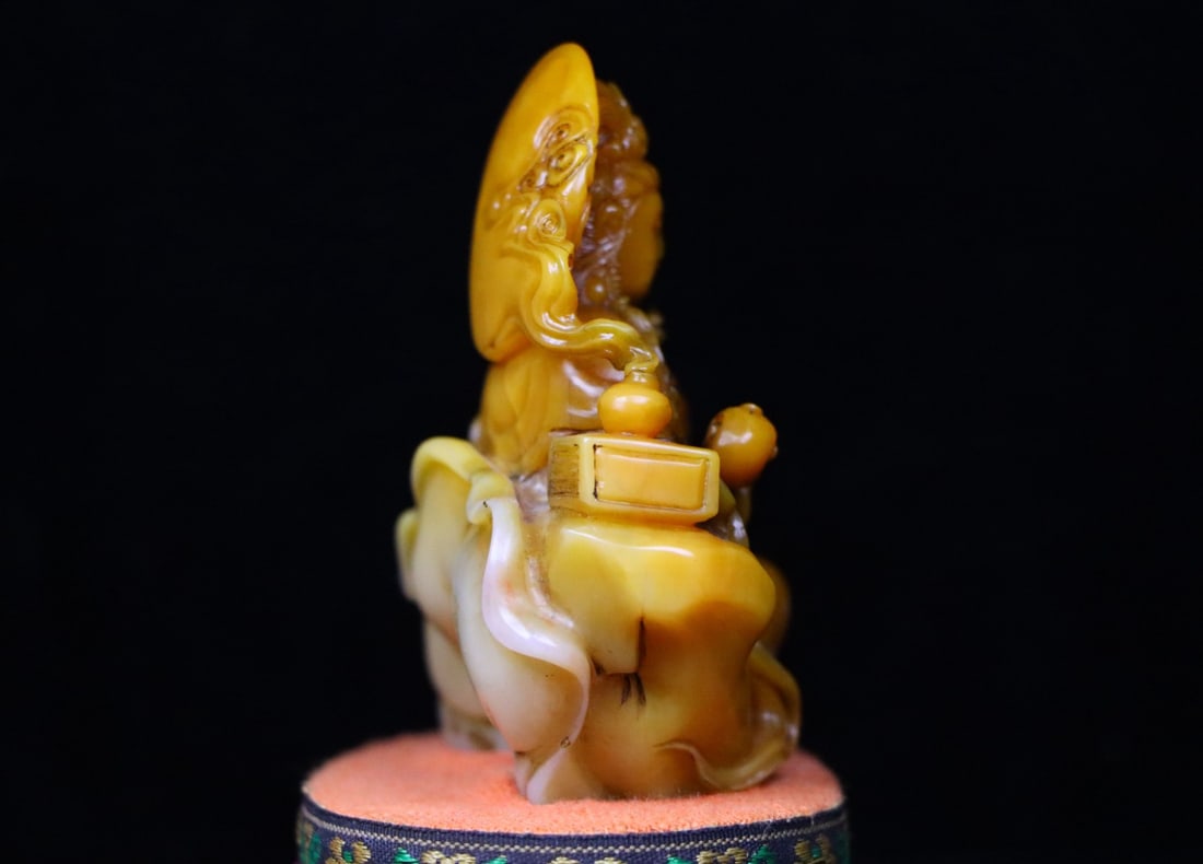 Vintage Chinese Tianhuang Stone Hand Carved Kwan-yin & Kid Statue - 4