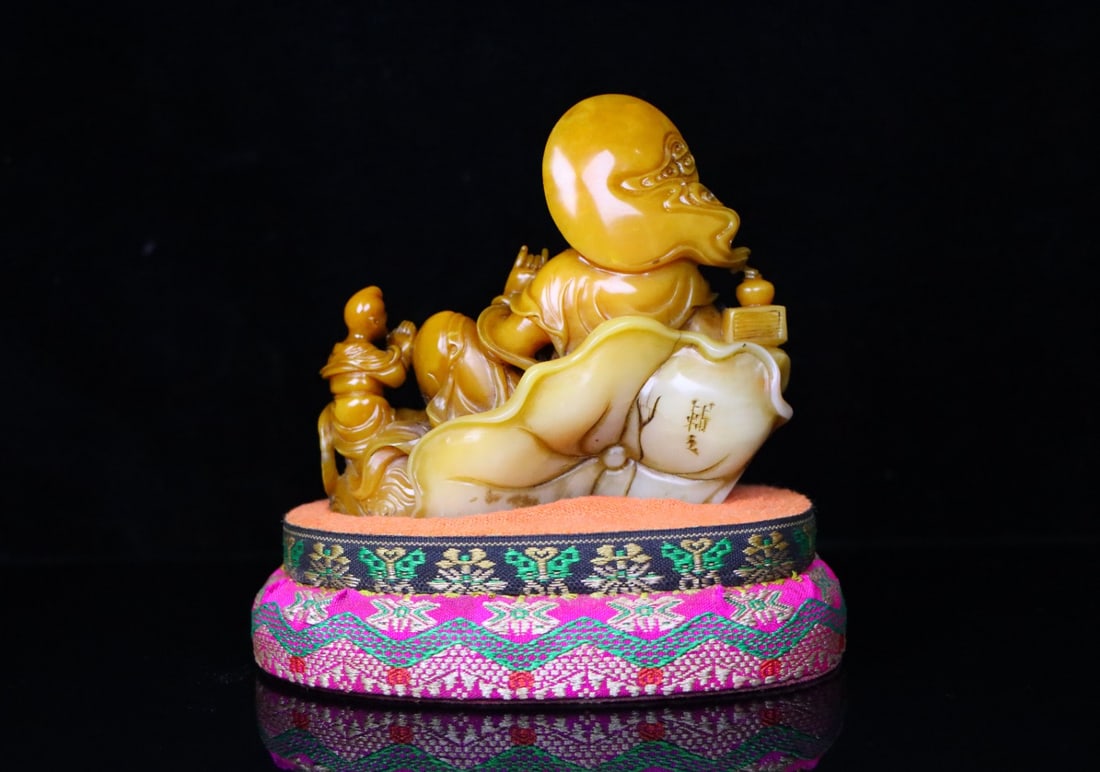 Vintage Chinese Tianhuang Stone Hand Carved Kwan-yin & Kid Statue - 5