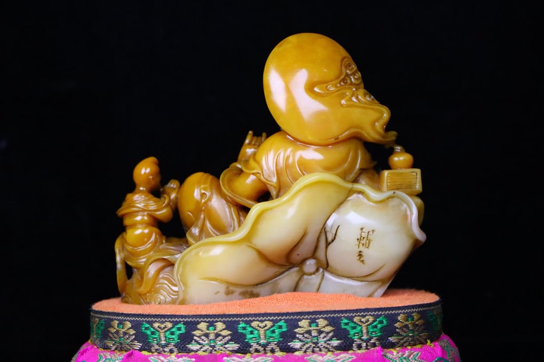 Vintage Chinese Tianhuang Stone Hand Carved Kwan-yin & Kid Statue - 6