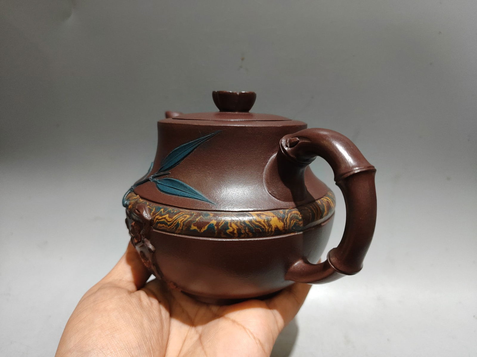 Antique Chinese Yixing Zisha Fortune Bamboo & Plum Flower Design Teapot - 3