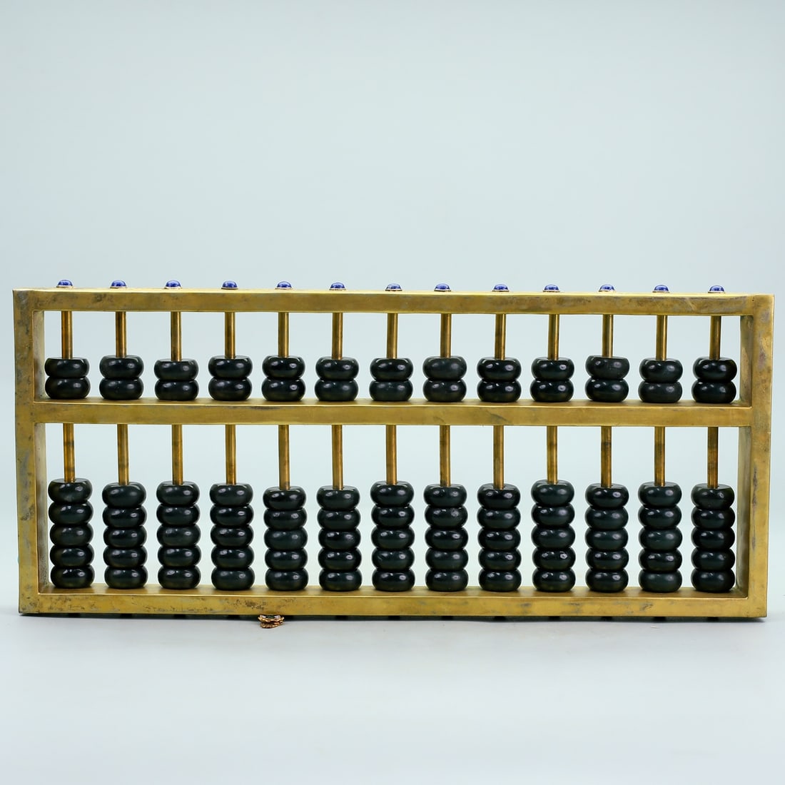 Chinese Gilt Gold Copper Inlay Green Hetian Jade Beads Abacus - 9