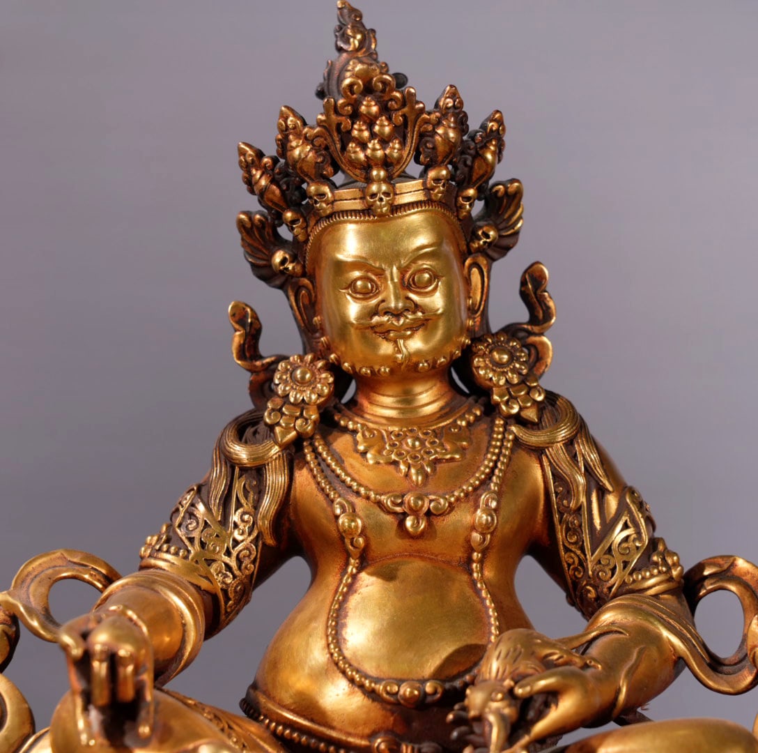 Tibetan Buddhism Gilt Gold Copper Yellow Jambhala Statue - 2
