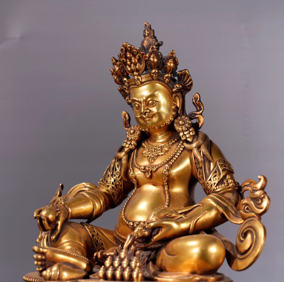Tibetan Buddhism Gilt Gold Copper Yellow Jambhala Statue - 4