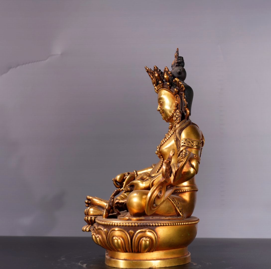Tibetan Buddhism Gilt Gold Copper Yellow Jambhala Statue - 6