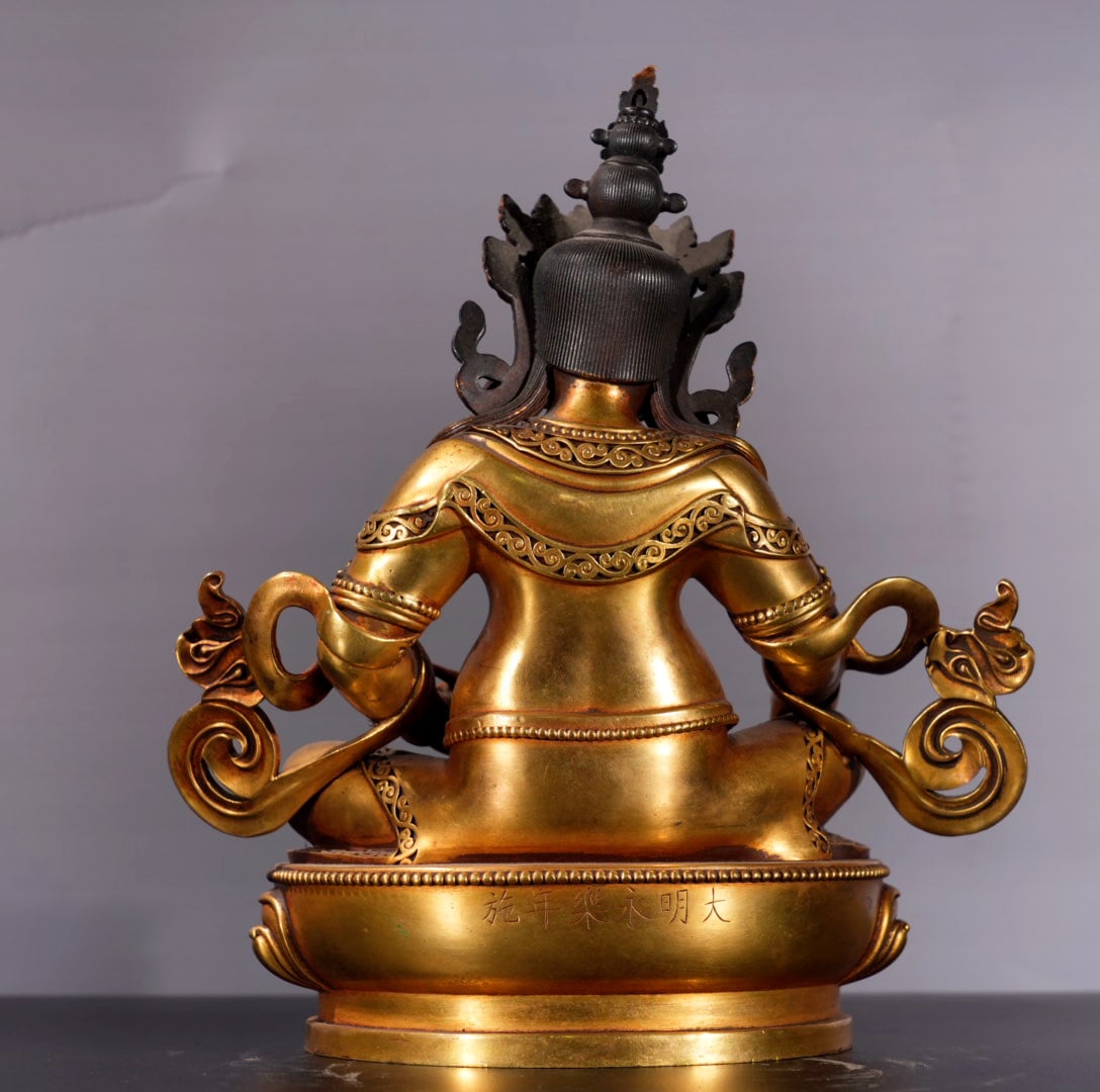 Tibetan Buddhism Gilt Gold Copper Yellow Jambhala Statue - 7