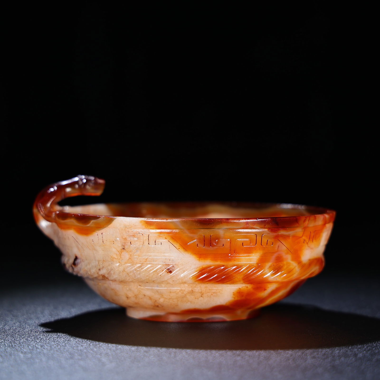 Chinese Agate High Relief Chi Dragon Wine Vessel (1 of 8)
