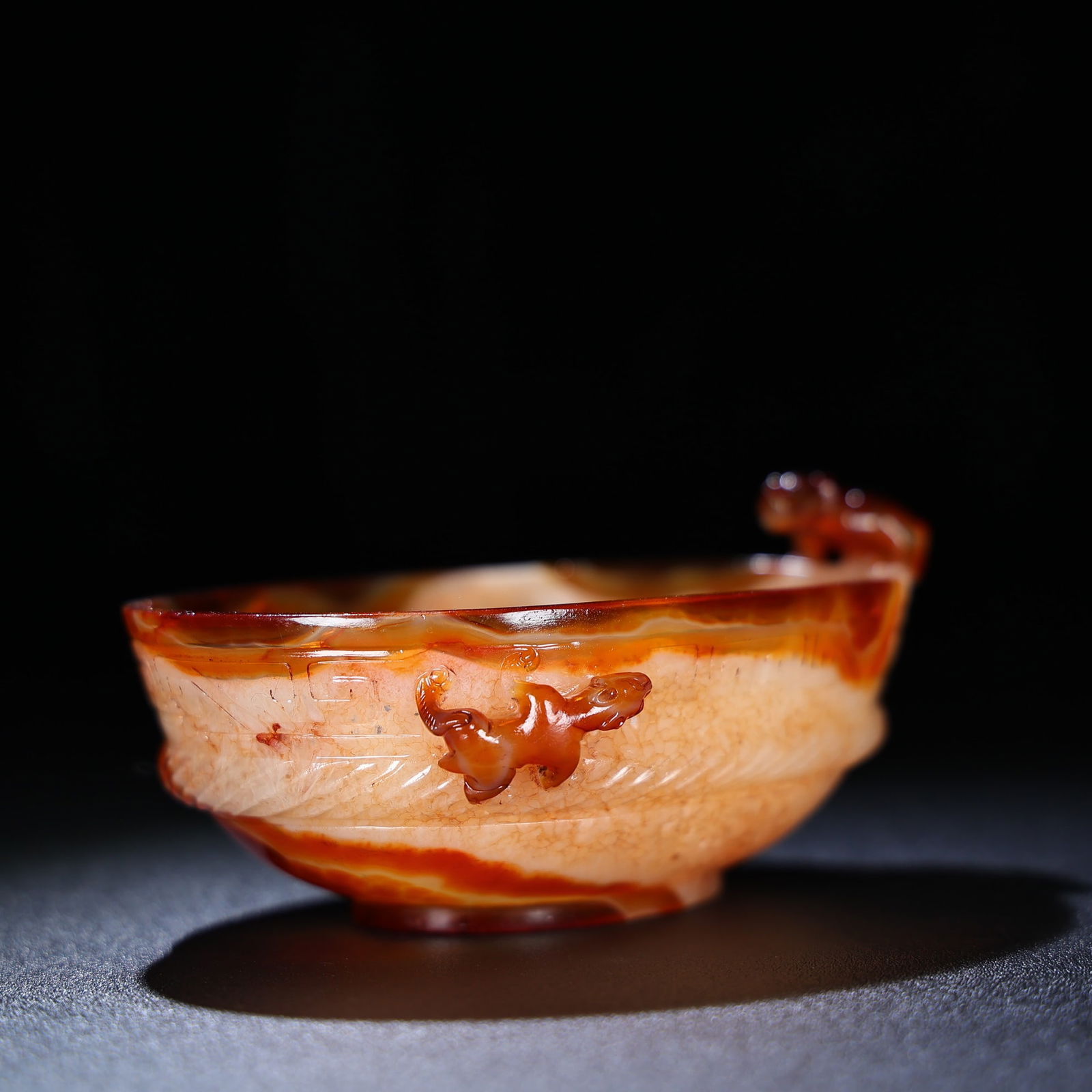 Chinese Agate High Relief Chi Dragon Wine Vessel - 3