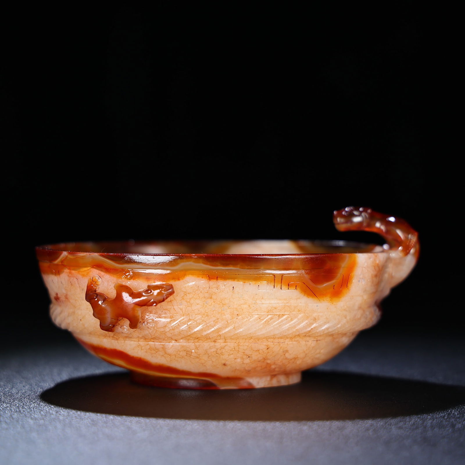 Chinese Agate High Relief Chi Dragon Wine Vessel - 5