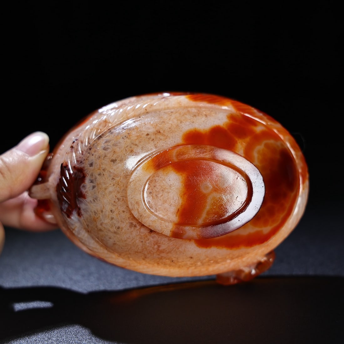 Chinese Agate High Relief Chi Dragon Wine Vessel - 6