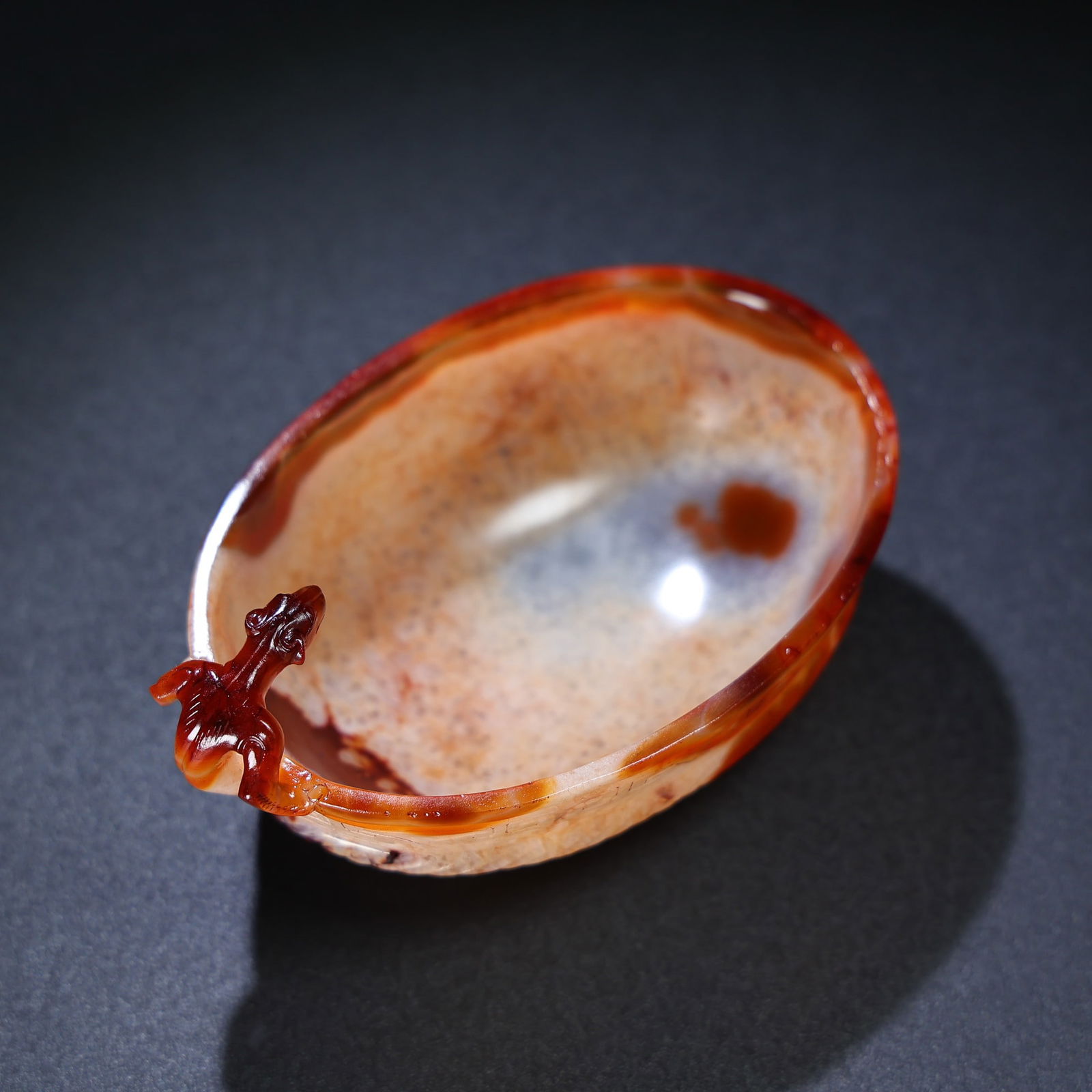 Chinese Agate High Relief Chi Dragon Wine Vessel - 7