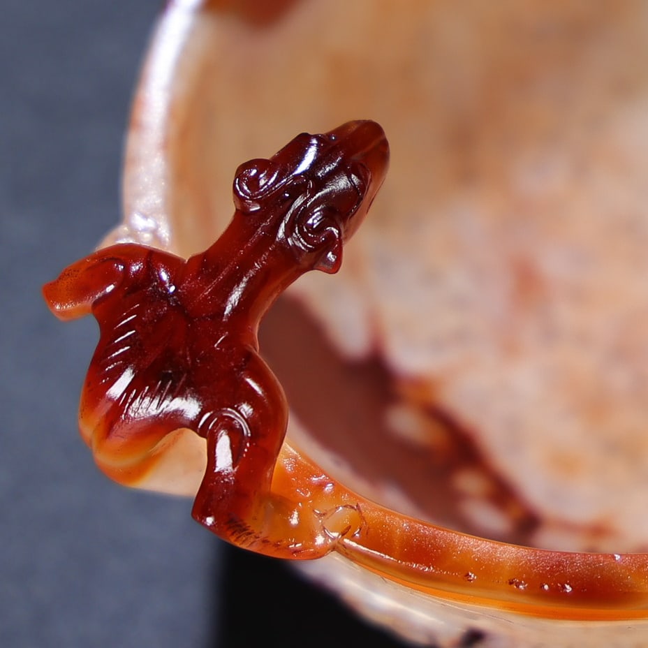 Chinese Agate High Relief Chi Dragon Wine Vessel - 8