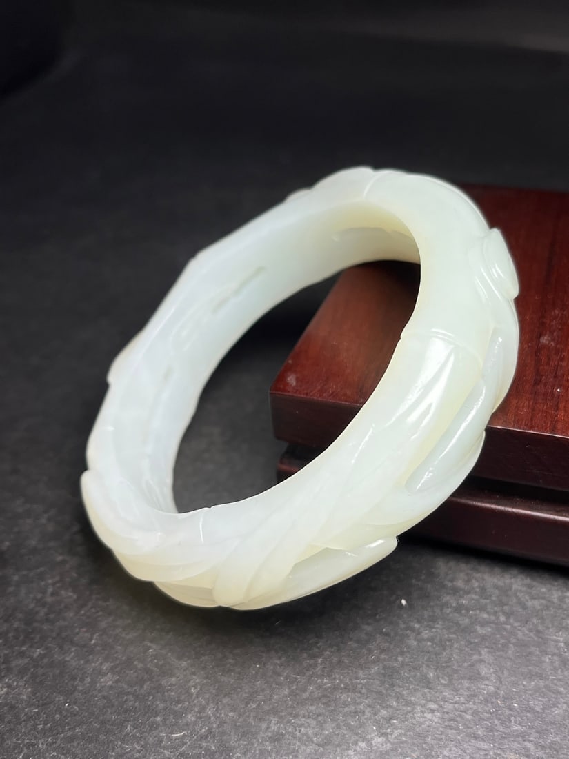 Inside Diameter 60mm Superb Chinese Hetian Jade Fortune Bamboo Bracelet - 2