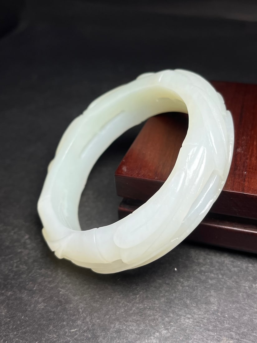 Inside Diameter 60mm Superb Chinese Hetian Jade Fortune Bamboo Bracelet - 3