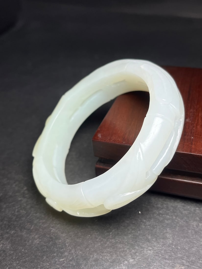 Inside Diameter 60mm Superb Chinese Hetian Jade Fortune Bamboo Bracelet - 4