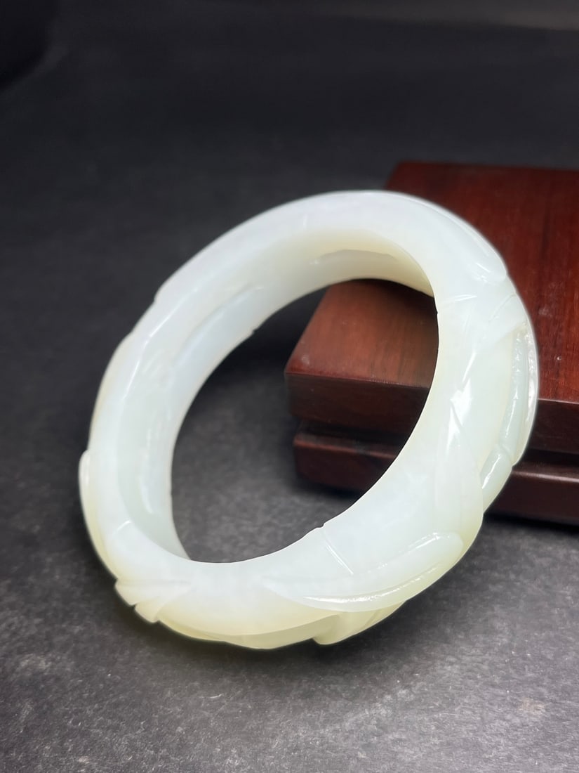 Inside Diameter 60mm Superb Chinese Hetian Jade Fortune Bamboo Bracelet - 5