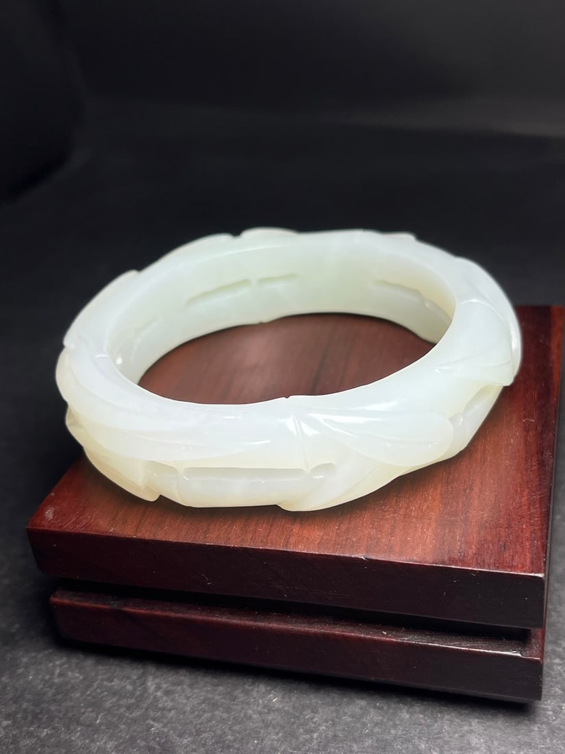 Inside Diameter 60mm Superb Chinese Hetian Jade Fortune Bamboo Bracelet - 7