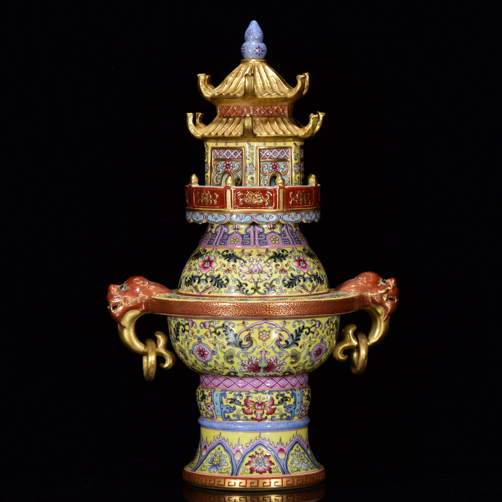 Chinese Gilt Gold Famille Rose Enamel Flowers Design Porcelain Incense Burner - 3