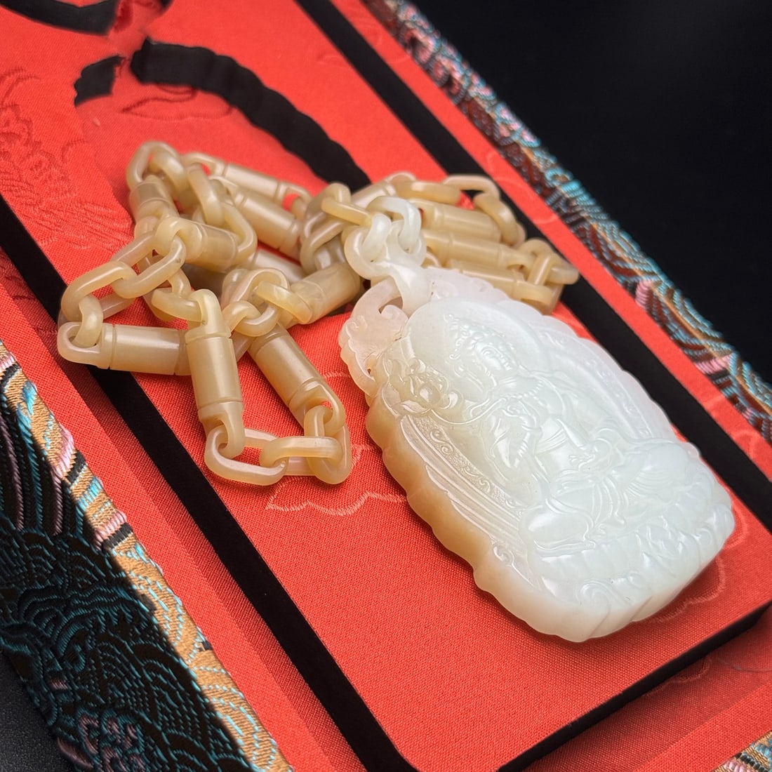 Superb Chinese Hetian Jade Hand Carved Lotus Flower Kwan-yin Pendant w Necklace - 3