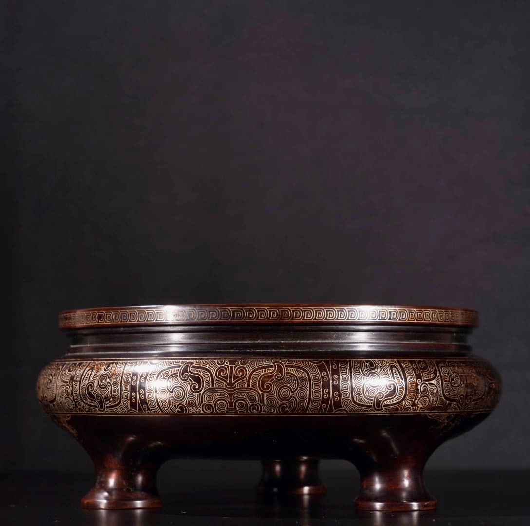 Vintage Chinese Copper Inlay Silver Wires Incense Burner - 3