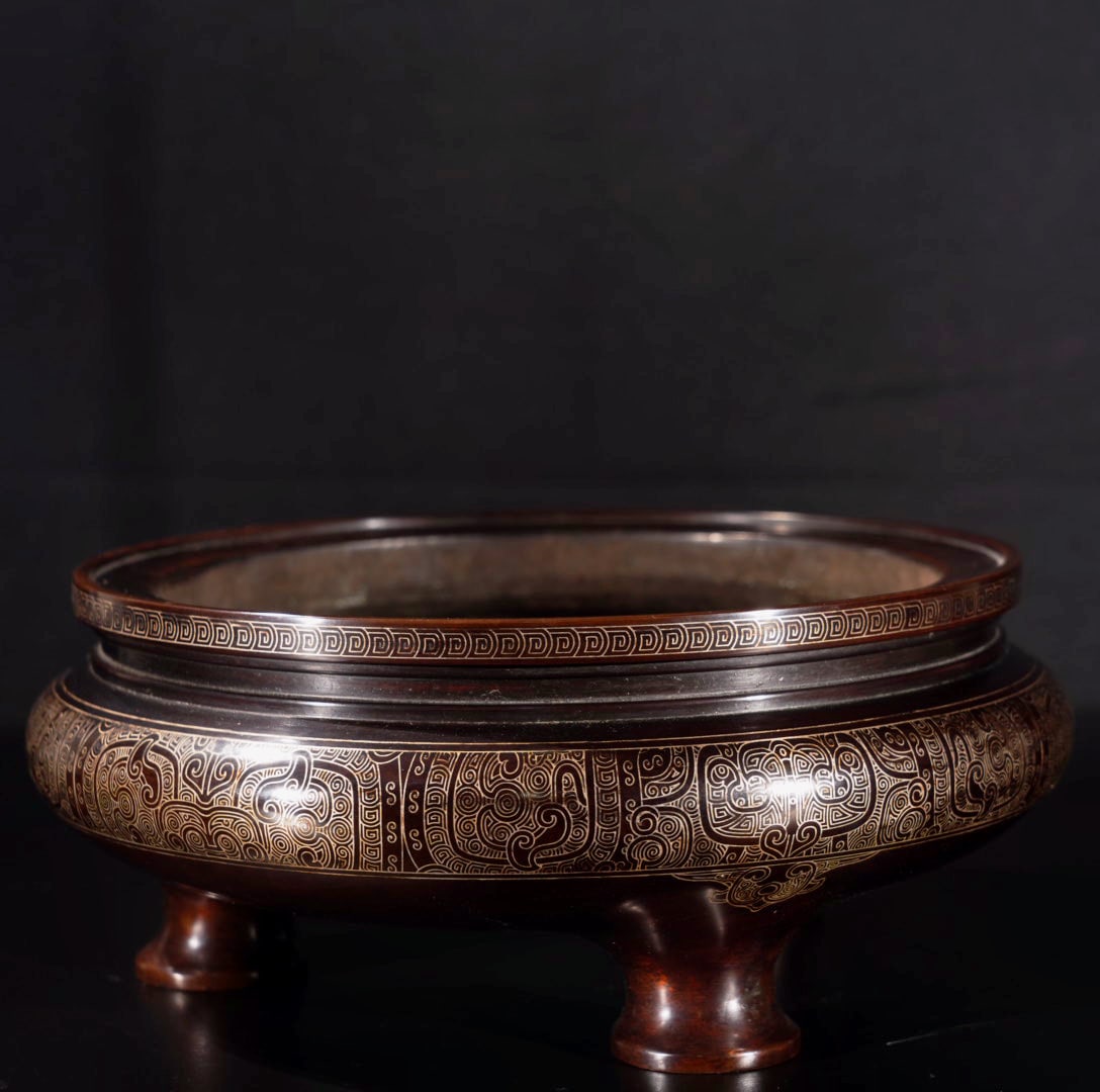 Vintage Chinese Copper Inlay Silver Wires Incense Burner - 5