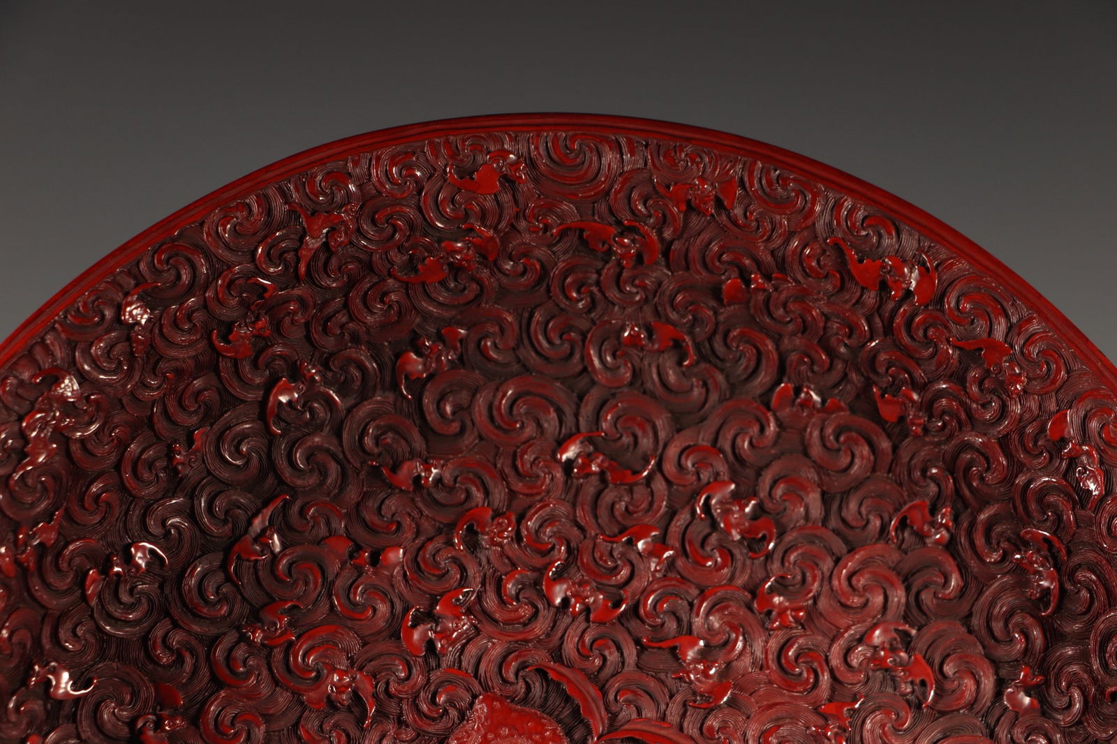 Chinese Red Lacquerware Low Relief Ruyi Peach Design Decorative Dish - 3