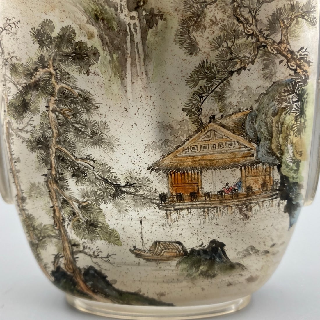 Old Chinese Peking Glass Inside Painting Mountain River Scene Design Snuff Bottle - 3