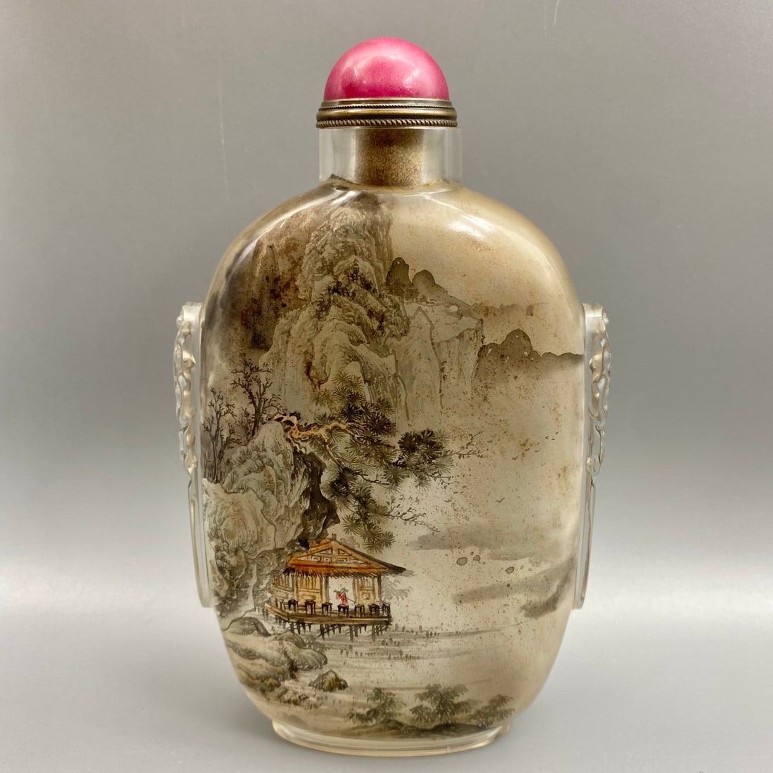 Old Chinese Peking Glass Inside Painting Mountain River Scene Design Snuff Bottle - 5