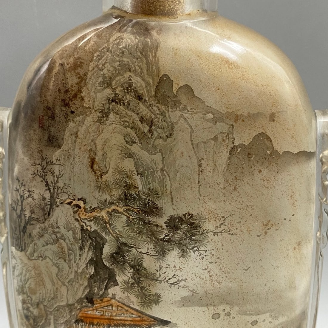 Old Chinese Peking Glass Inside Painting Mountain River Scene Design Snuff Bottle - 6