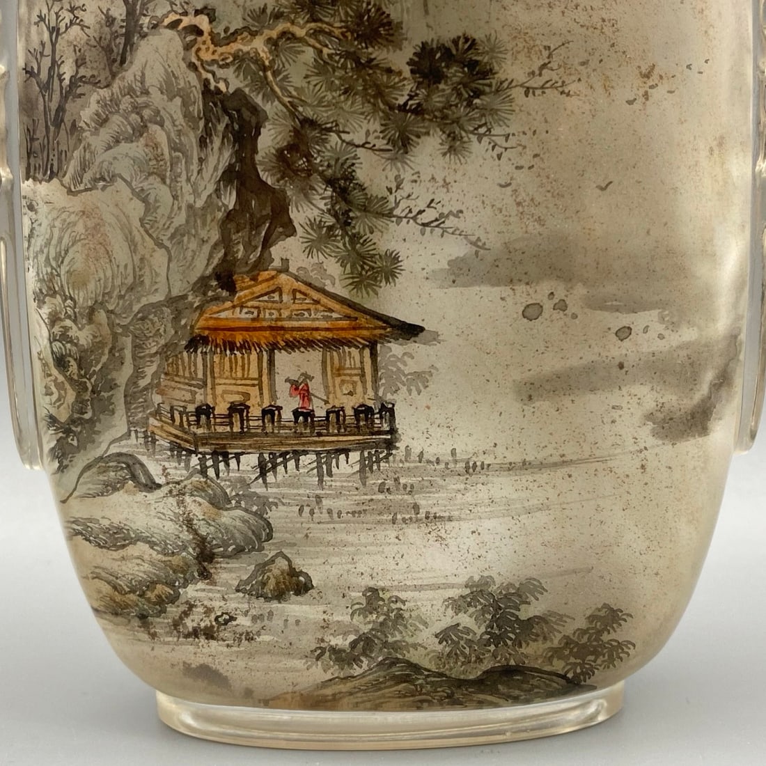 Old Chinese Peking Glass Inside Painting Mountain River Scene Design Snuff Bottle - 7