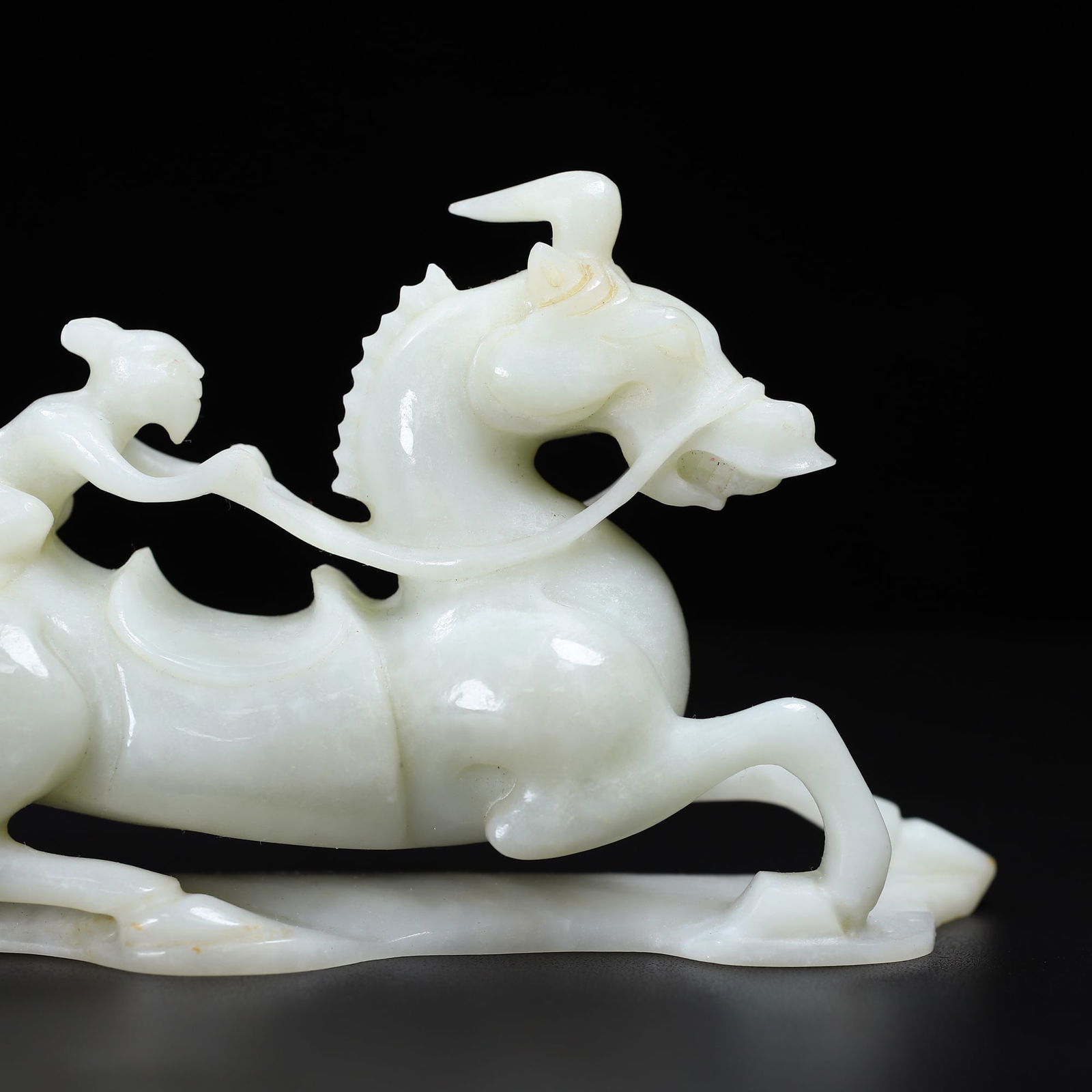 Superb Chinese Hetian Jade Hand Carved Horse & Figure Statue - 2