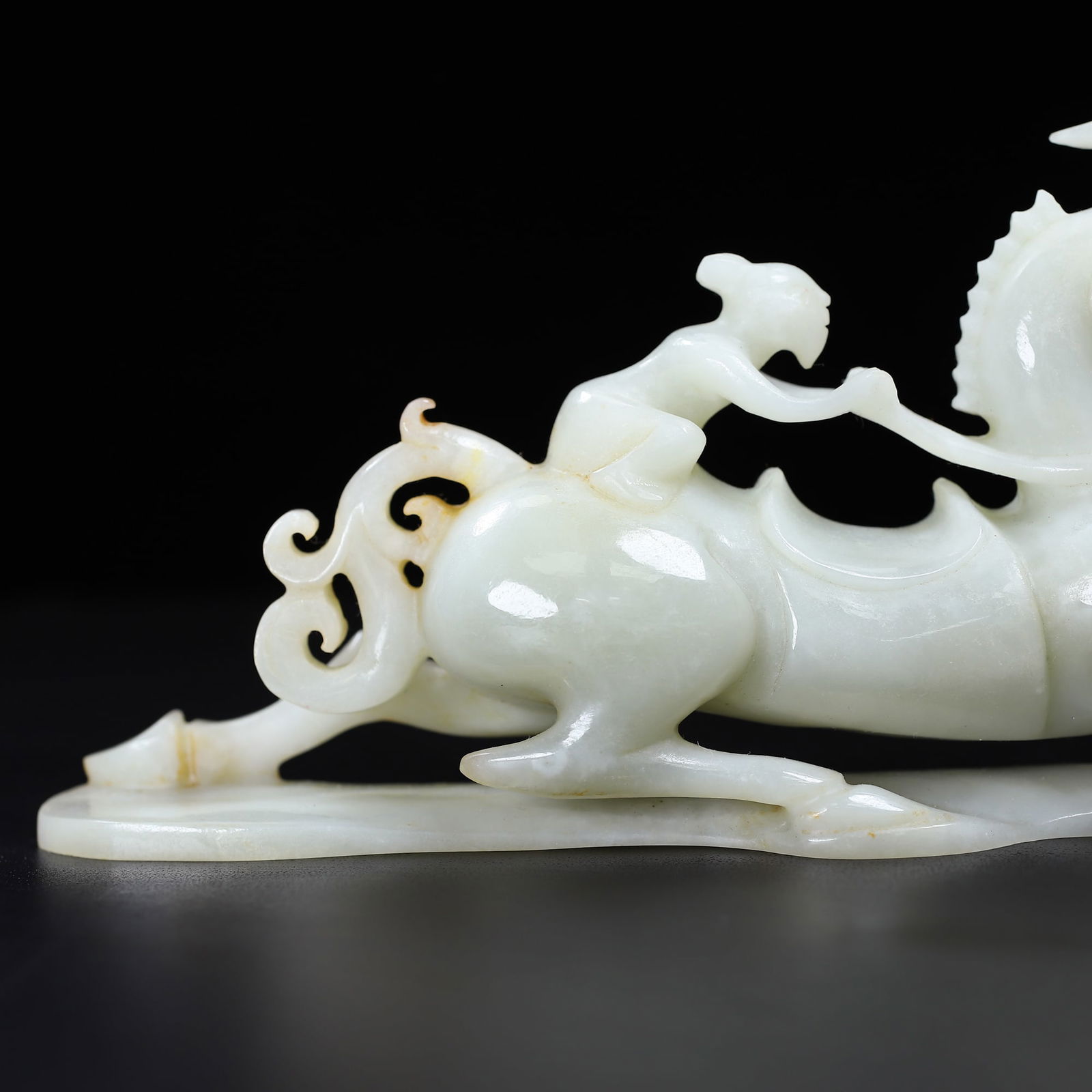 Superb Chinese Hetian Jade Hand Carved Horse & Figure Statue - 3
