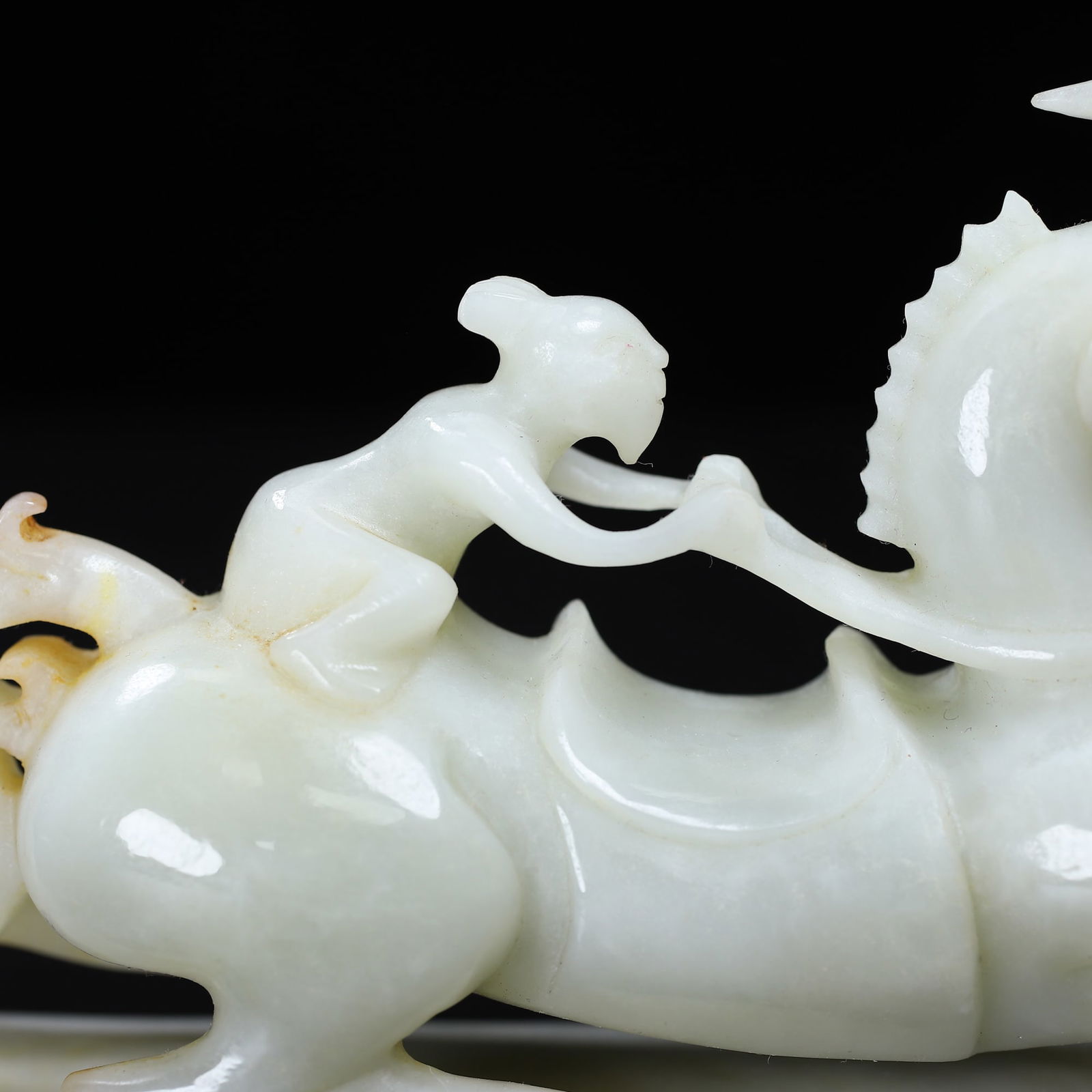 Superb Chinese Hetian Jade Hand Carved Horse & Figure Statue - 4